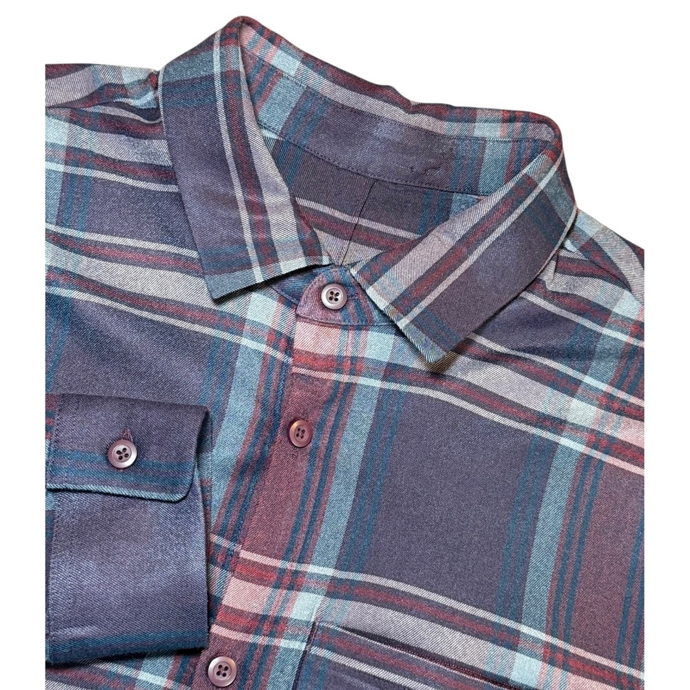 Lululemon Plaid Long Sleeve Button Down Shirt Burgundy Mens Large Performance